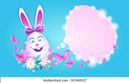 Decorated Colorful Eggs Rabbit Easter Holiday Symbols Greeting Card Vector Illustration