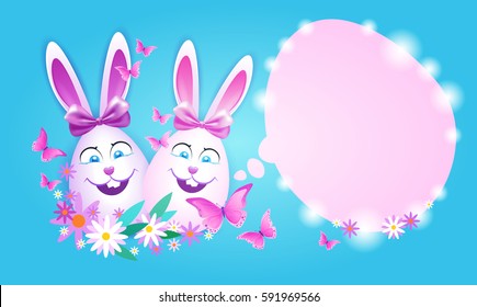 Decorated Colorful Eggs Rabbit Easter Holiday Symbols Greeting Card Vector Illustration