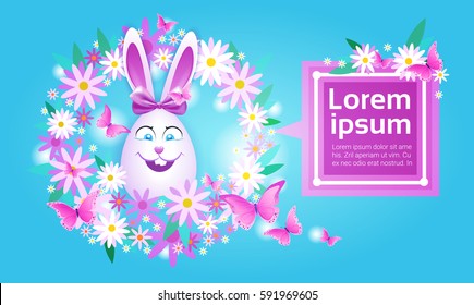Decorated Colorful Eggs Rabbit Easter Holiday Symbols Greeting Card Vector Illustration