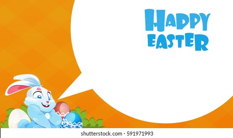 Decorated Colorful Eggs Rabbit Easter Holiday Symbols Greeting Card Vector Illustration