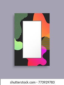 Decorated colorful photo frame with lime and dark green, light orange colors and red purple gradient isolated on grey background, vector illustration