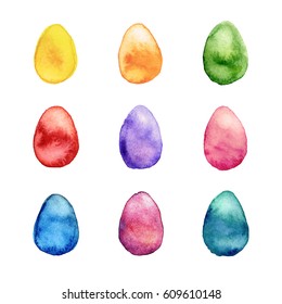 Decorated colorful watercolor Easter eggs vector set