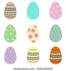 Decorated colourful Easter eggs set