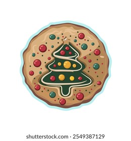 Dekorierter Keks mit der Weihnachtsbaum-Design-Illustration auf weißem Hintergrund.
