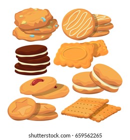 Decorated cookies in cartoon style. Vector baking illustration isolate on white