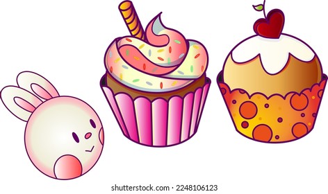 
decorated cupcakes with cute rabbit