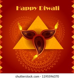 Decorated Diya on Happy Diwali night celebration holiday of India. Vector illustration