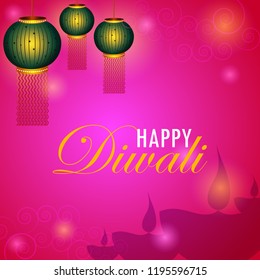 Decorated Diya on Happy Diwali night celebration holiday of India. Vector illustration