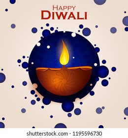 Decorated Diya on Happy Diwali night celebration holiday of India. Vector illustration