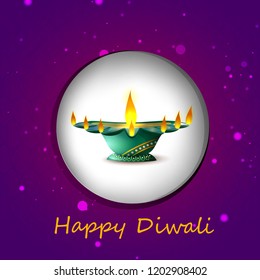 Decorated Diya on Happy Diwali night celebrating holiday of India. Vector illustration