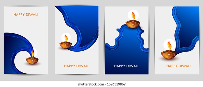 Decorated Diya on Happy Diwali night celebration holiday of India. Vector illustration