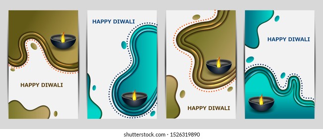 Decorated Diya on Happy Diwali night celebration holiday of India. Vector illustration