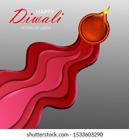 Decorated Diya on Happy Diwali night celebration holiday of India. Vector illustration