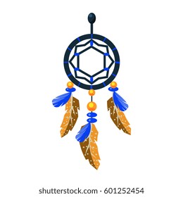 Decorated Dreamcatcher Charm, Native American Indian Culture Symbol, Ethnic Object From North America Isolated Icon