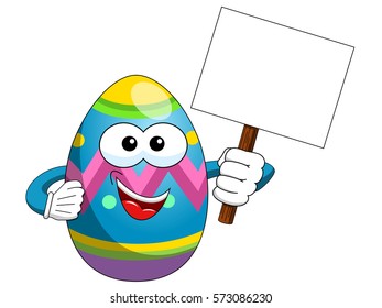 Decorated easter egg cartoon holding blank banner isolated