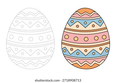  Decorated Easter Egg Coloring Page for Kids Activity, Kindergarten and Preschool. Trace and color Easter Egg, Vector. Coloring Page of Easter Egg for Easter Activity Printable.