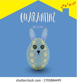 Decorated Easter egg with face and rabbit ears.Easter 2020 with healthy quarantine and stay home while Coronavirus (covid-19) pandemic,vector illustration Concept.