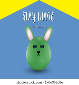 Decorated Easter egg with face and rabbit ears.Easter 2020 with happy stay home and quarantine while Coronavirus (covid-19) pandemic,vector illustration Concept.