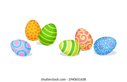 Decorated Easter Egg Scattering Around as Holiday Symbols Vector Set