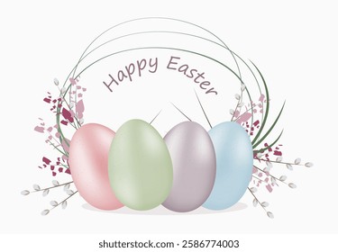 Decorated Easter eggs banner, Happy Easter concept, flat vector illustration