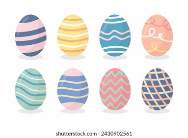Decorated easter eggs collection. Set of colored easter eggs with various textures. Decorative vector collection.