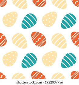 Decorated Easter eggs cute cartoon style vector seamless pattern background.
