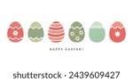 Decorated Easter eggs with a festive greeting. Stylized easter egg icon in a row.