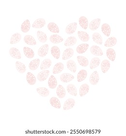 Decorated Easter eggs heart shaped in trendy monochrome soft pink. Easter decorative background idea