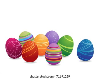 Decorated Easter eggs on a white background