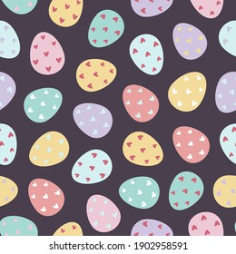 Decorated Easter eggs seamless pattern. Easter background. Design for textiles, packaging, wrappers, greeting cards, paper, printing. Vector illustration