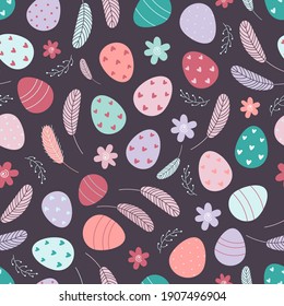 Decorated Easter eggs seamless pattern. Easter background. Design for textiles, packaging, wrappers, greeting cards, paper, printing. Vector illustration