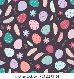 Decorated Easter eggs seamless pattern. Easter background. Design for textiles, packaging, wrappers, greeting cards, paper, printing. Vector illustration