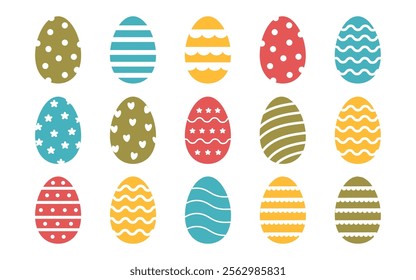 Decorated Easter eggs set isolated on white background. Colored Easter eggs cliparts. Vector flat style collection.