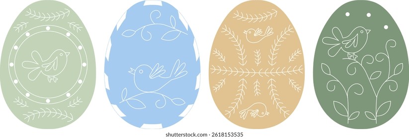 Decorated Easter eggs without background. 4 pieces