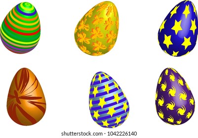 Decorated Easter Eggs, yellow, blue, ,gold