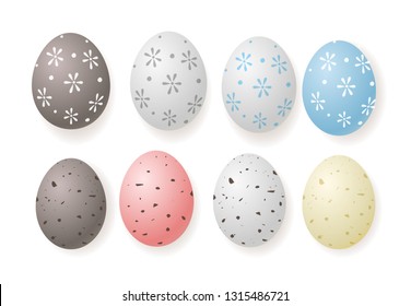 Decorated Easter quail eggs isolated on white background