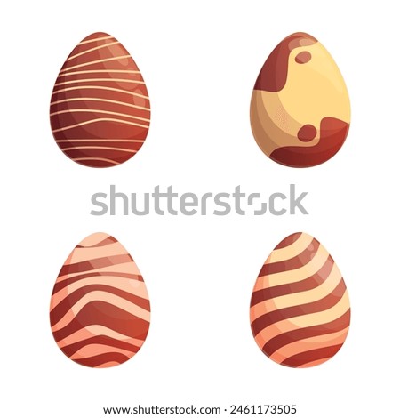 Decorated egg icons set cartoon vector. Various tasty chocolate egg. Easter sweet