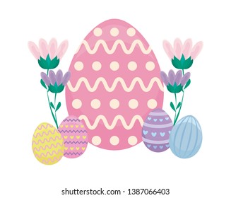 decorated eggs of easter with flowers