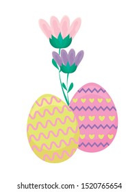 decorated eggs of easter with flowers