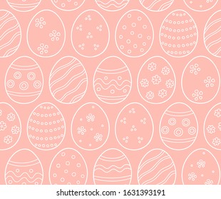 Decorated eggs as a symbol of the great Easter. Seamless pattern in doodle style. Hand drawn vector illustration