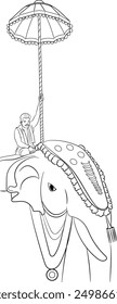 Decorated elephant in the procession in Kerala, hand drawn in thin line  