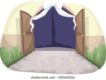 Decorated Entrance Door for Wedding Ceremony Vector Background