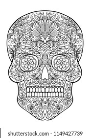 decorated with flowers skull coloring page