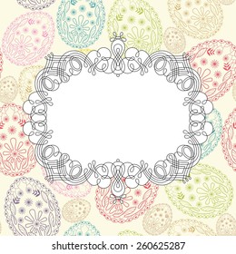Decorated frame on a background of Easter eggs