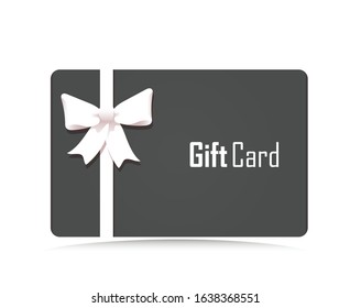 Decorated gift card with white ribbons and bow. Vector icon isolated on white.