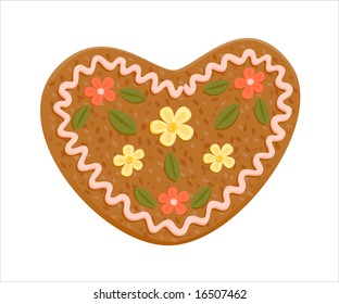 Decorated gingerbread love heart. Vector Illustration.