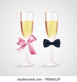 Decorated glasses of champagne. Vector illustration