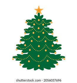 Decorated Gold Christmas tree. vector illustration