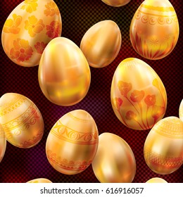 Decorated golden easter eggs on dark background. Vector illustration