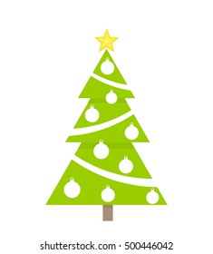 Decorated Green Christmas Tree. Vector Illustration